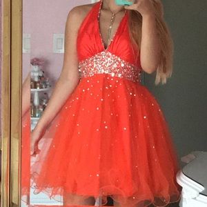 Orange Halter Homecoming / Short Prom Dress